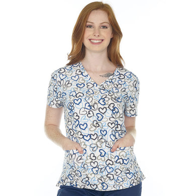 Ladies V-Neck Top - HEARTS OF BLUE