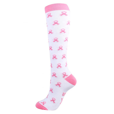 Compression Socks - Pink Ribbon White