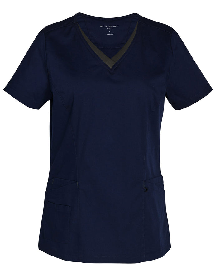 M7660 Ladies V-Neck Contrast Trim Scrub Top