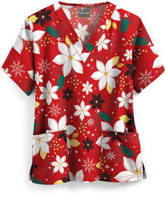 Christmas Scrub Top Pointsettia Red