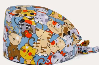 Unisex Surgical Cap - Cats on Blue