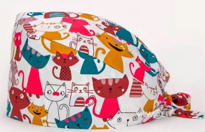 Unisex Surgical Cap - Cats on White