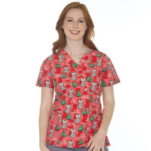 Christmas Scrub Top Ladies V-Neck  - MEOWY CHRISTMAS