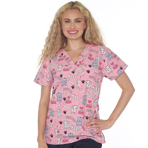 Women's V-Neck Scrub Top - WUV YOU