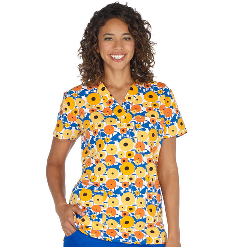 Women's fit Flower Power V Neck Scrub Top