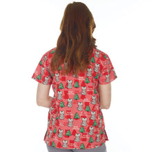 Christmas Scrub Top Ladies V-Neck  - MEOWY CHRISTMAS