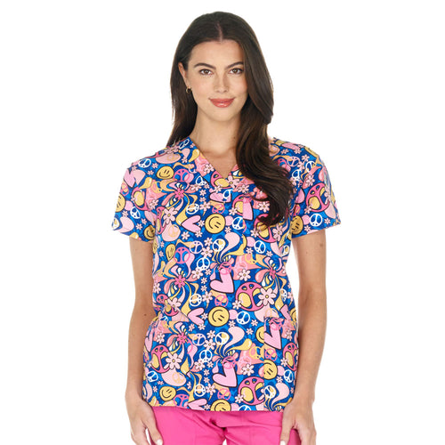 Ladies V-Neck Scrub Top - PEACE N LUV