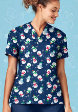 Christmas Scrub Top Women's Navy Snowman