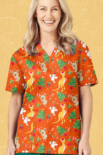 Christmas Scrub Top Women's Orange Oz Xmas