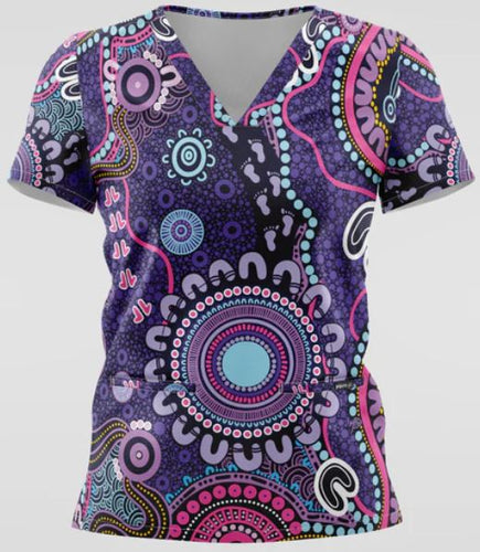 Women's V Neck Pathway to our future Indigenous  Scrub Top