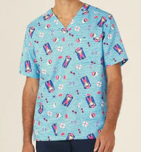 Christmas Scrub Top - UNISEX Santa Pool Party AQUA