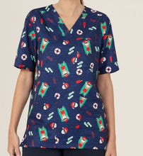 Christmas Scrub Top - UNISEX Santa Pool Party NAVY