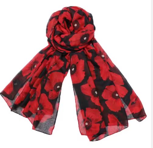 Poppy Scarf on Black Background