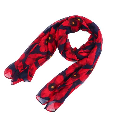 Poppy Scarf on Navy Background
