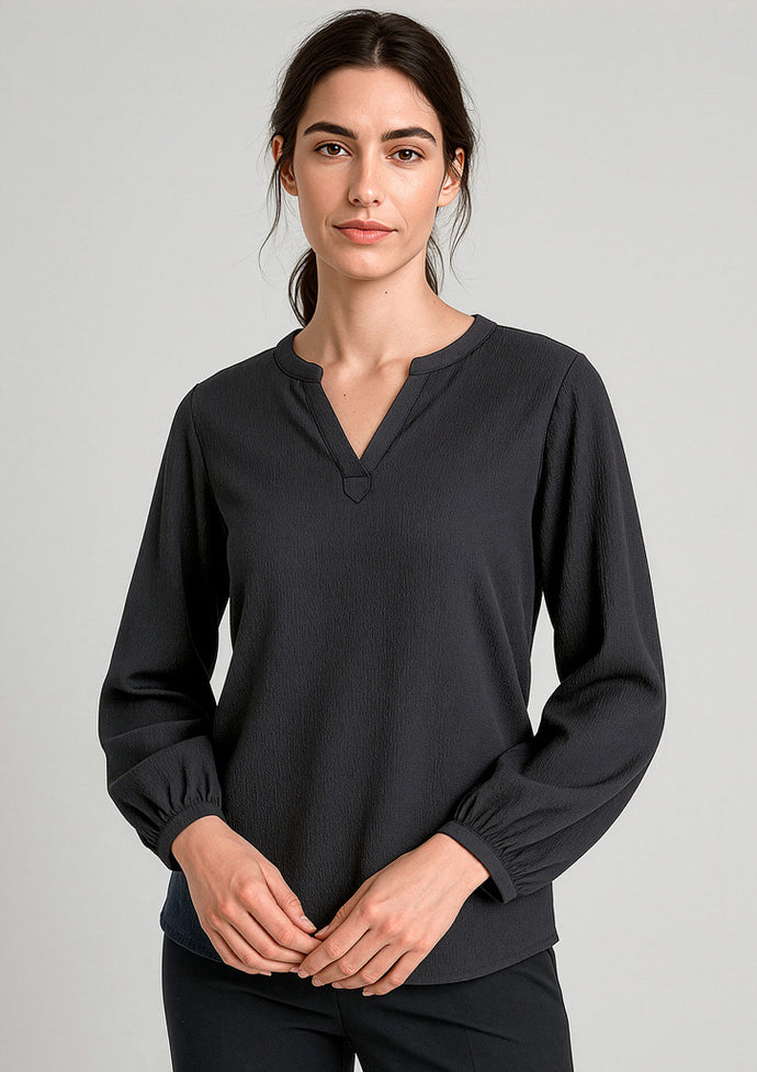 RU568LL Womens Ruche Long Sleeve Blouse