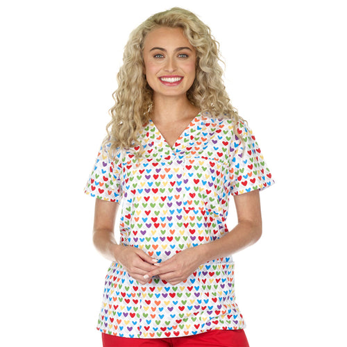 Ladies V-Neck Top - RAINBOW HEARTS
