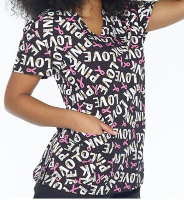 Women's Pink Love V-Neck Scrub Top