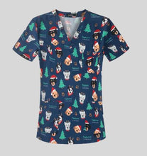 Christmas Scrub Top Women's V Neck Pawsome Xmas