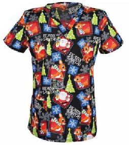 Christmas Scrub Top   Ready Santa Black 100% Cotton