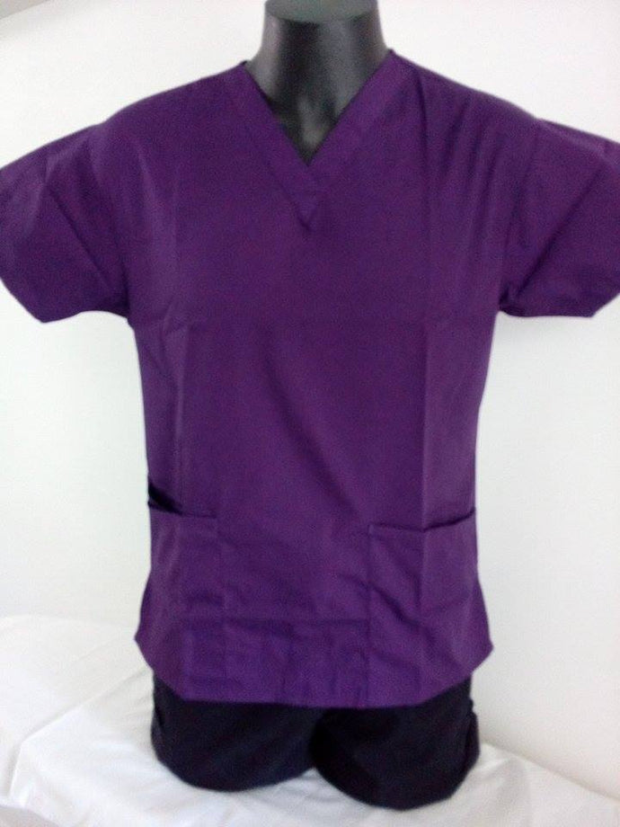 Unisex 3 Pocket Scrub Top Aubergine