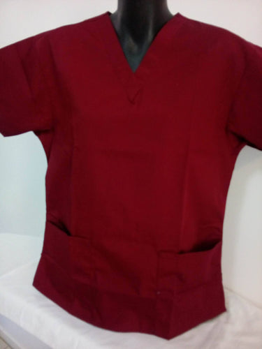Unisex 3 Pocket Scrub Top Light Maroon/Burgandy (Wine)