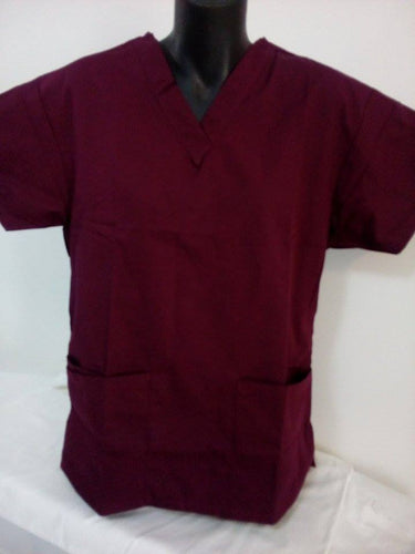 Unisex 3Pkt Scrub Top Maroon