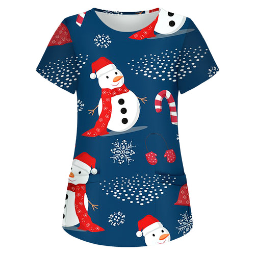 Christmas Scrub Top Snowy