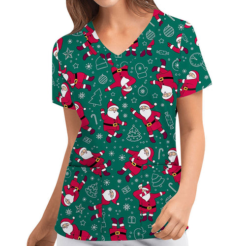 Christmas Scrub Top - Santa Dab