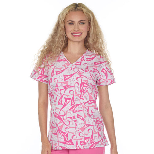 Ladies Mock Wrap Top - HEATHERED RIBBONS