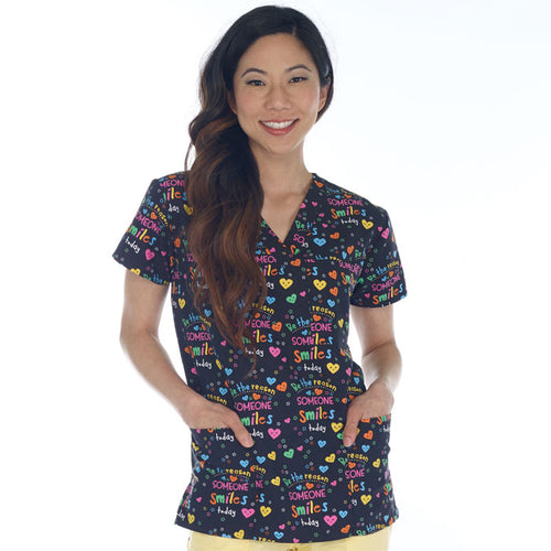 Smile Today Print Scrub Top Women's Fit