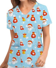 Christmas Scrub Top - Santa Bells