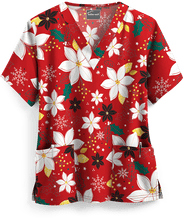 Christmas Scrub Top Pointsettia Red