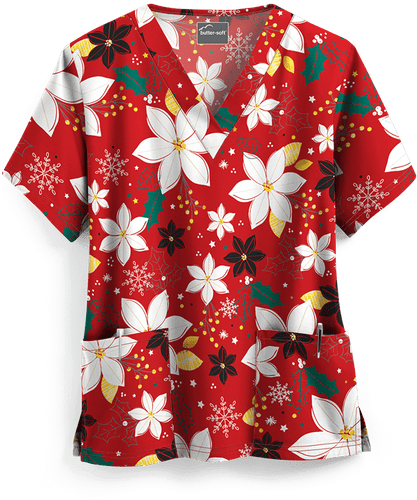 Christmas Scrub Top Pointsettia Red