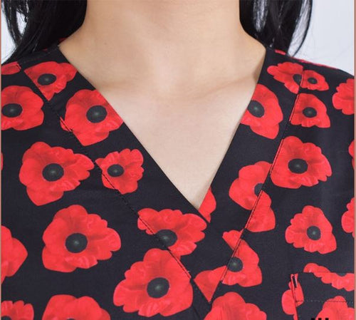 Anzac Day Poppies Print UNISEX Scrub Top
